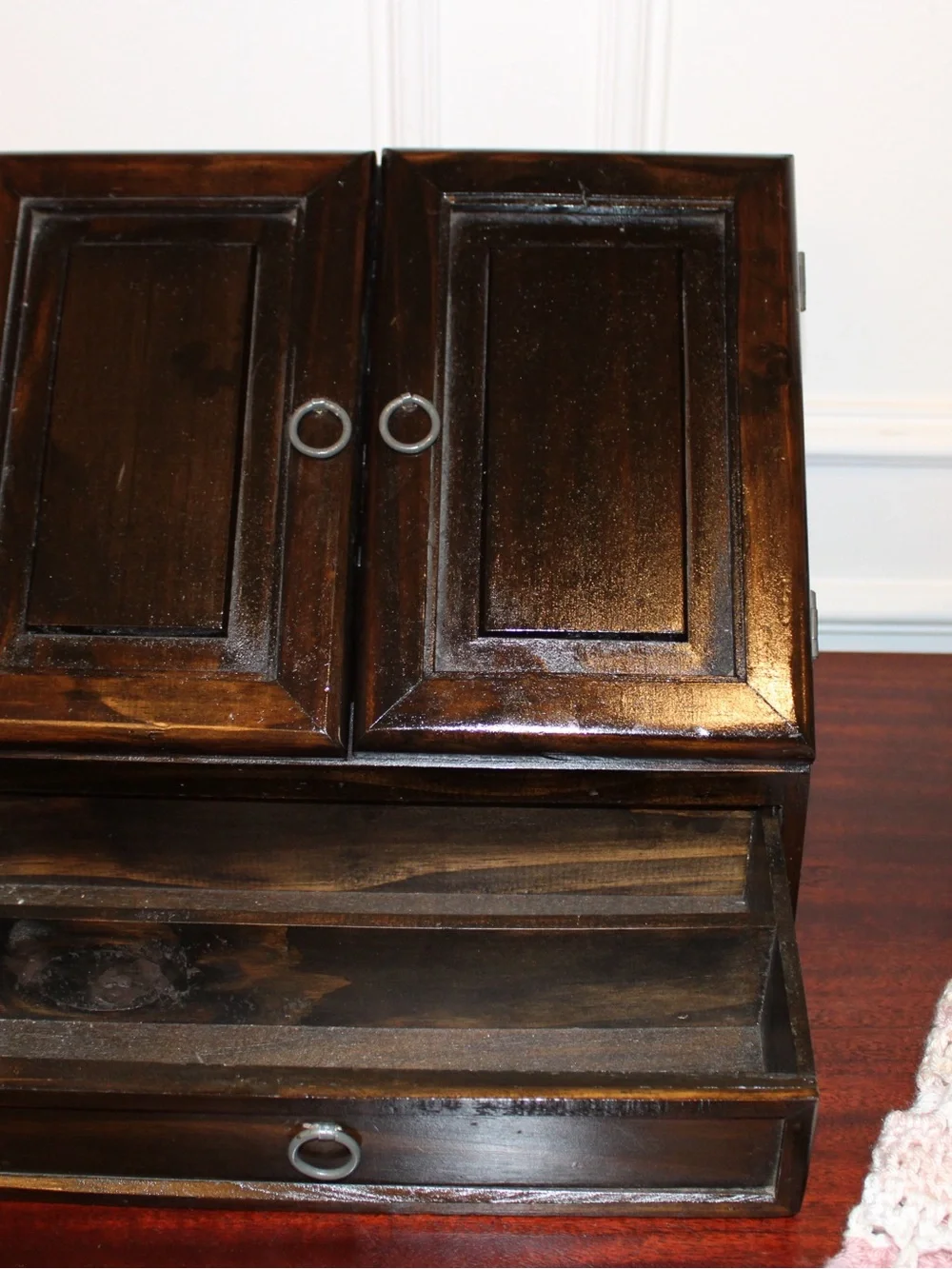 Pottery Barn Dark Brown Wood Desktop Mail Organizer with Doors
